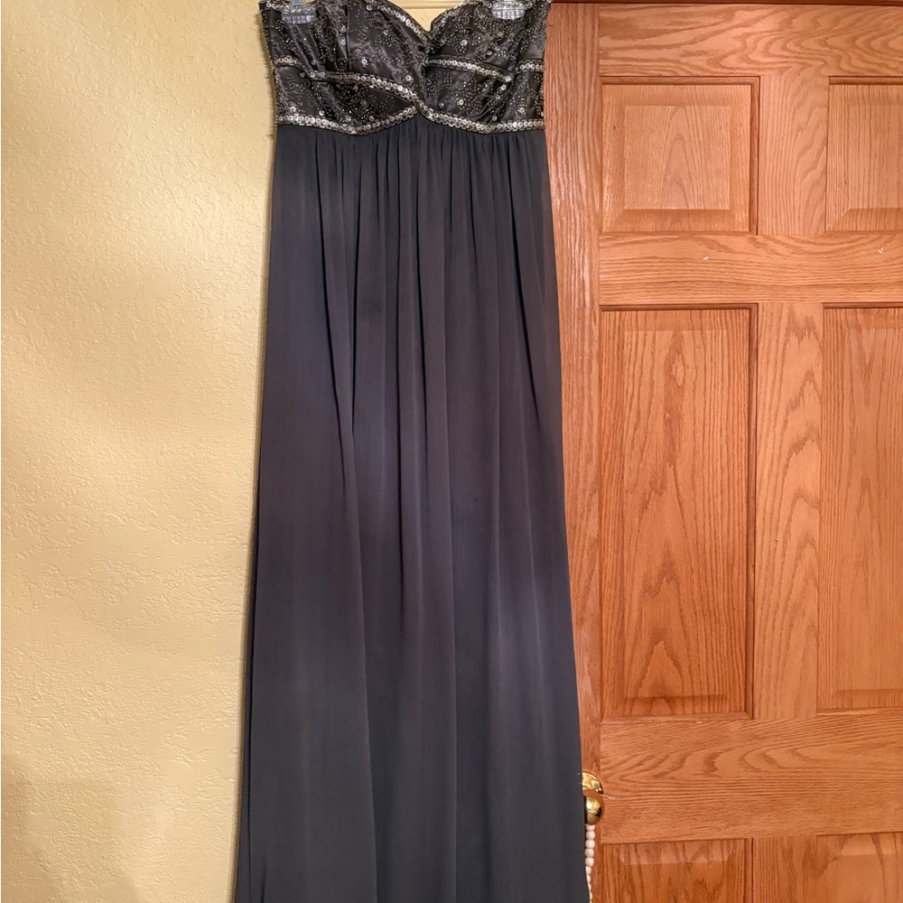 David's Bridal Charcoal Beaded Prom Dress